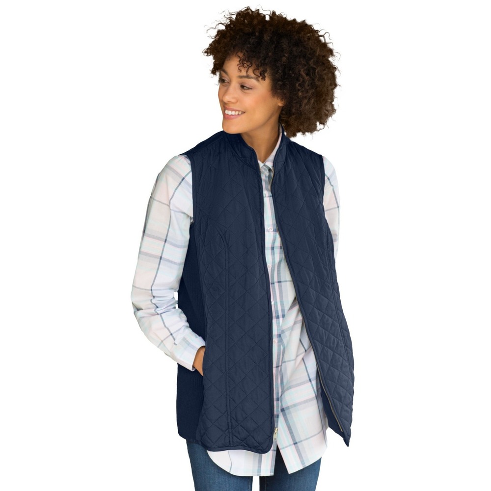 Woman Within Zip-Front‎ Quilted Vest With Pockets Stretch Work Casual Blue SZ 1X
